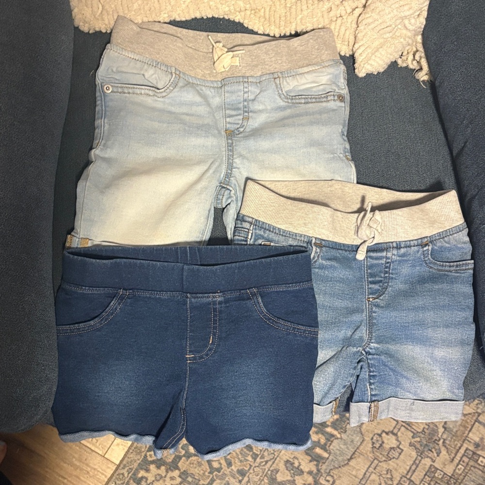 wonder nation Girls Denim-Style Knit Shorts Trio in Light and Dark Blue